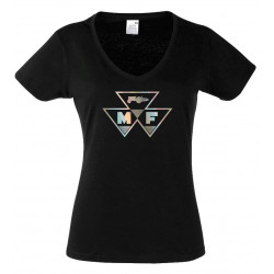 TS Massey Ferguson Dames T'shirt Glans Logo  V hals  Zwart