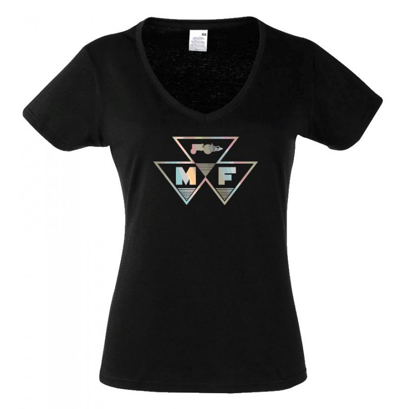 TS MF Dames T'shirt Glans Logo  V hals  zwart